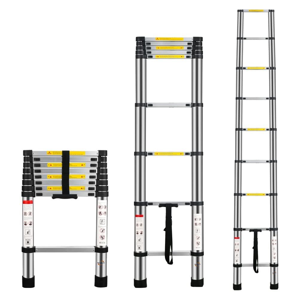 Multibao 8.5Ft 2.6M Telescopic Ladders Telescoping Extendable Aluminium Folding Extension Extendable Portable 9 Steps 150kg Capacity Loft Collapsible DIY Multipurpose