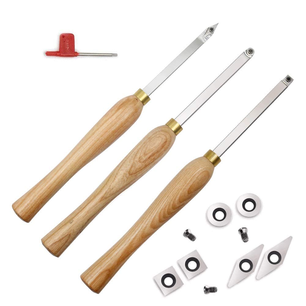 Carbide Woodturning Tool Mini Size (3 Piece Set) Includes Diamond, Round and Square Turning Tools With Comfort Grip Handles Perfect For Small to Mid-Size Projects