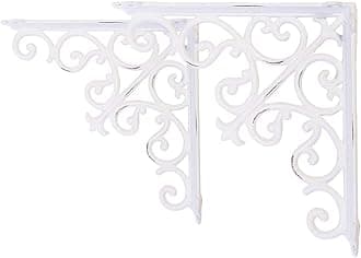 Sungmor 2PC 7.1 Inch Heavy Duty Decorative Brackets for Shelves, Vintage Victorian Cast Iron Shelf Bracket, Sturdy White L Shape Metal Corner Brace Shelf Supporter, Wall Mounted Floating Shelf Bracket