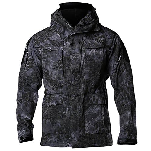 UDOIGI Men Army Tactical Jacket Military Black Python Coat Hooded Outdoor Windbreaker Big and Tall Casual Combat Waterproof Sport Soft Shell Coat Hiking Fishing Hunting Mountain Climbing（Black Python,XL）