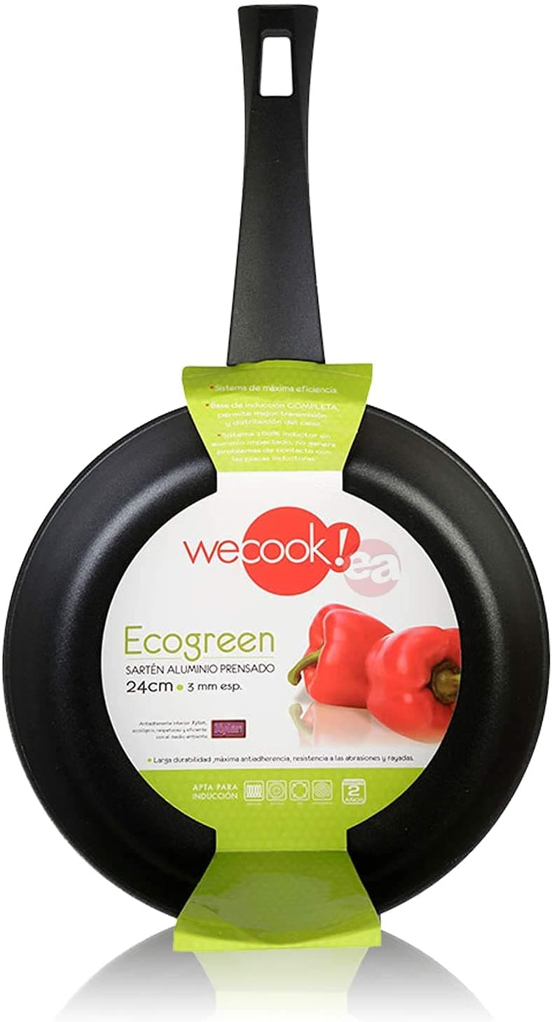 WECOOK!Ecogreen XYLAN Plus Frying Pan, 28 cm, Non-Stick Coating, Ecological PFOA-Free, Pressed Aluminium, 3 mm Thick, Vitroceramic, Gas, Dishwasher