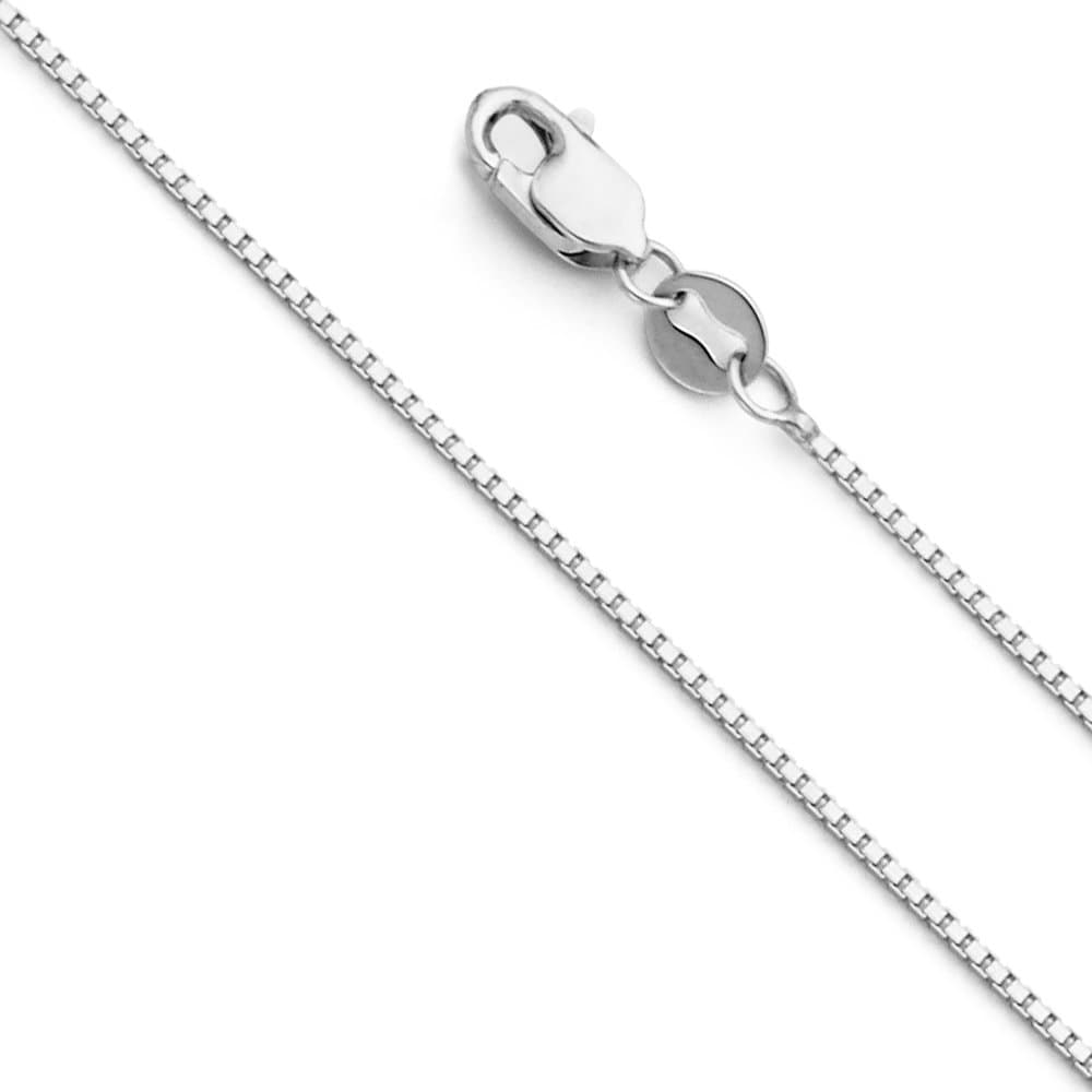 14k REAL White Gold Solid 0.9mm Box Link Chain Necklace with Lobster Claw Clasp - 18"