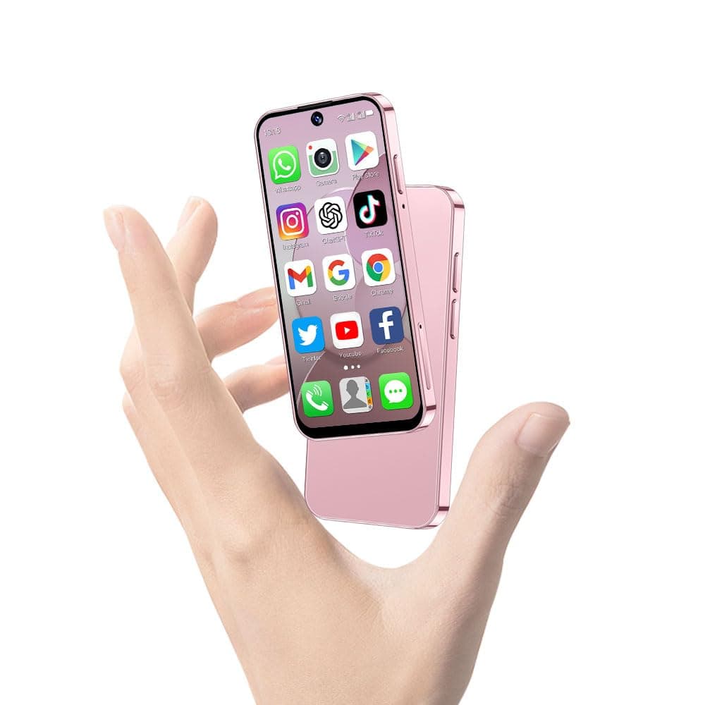 Mini Phone - World's Smallest 3.88' HD Touch Screen, Full Screen Mini Smartphone, Unlocked Android Portable Pocket Mobile Phone for Kids, Dual SIM Face ID App Download 2GB+16GB (Pink)