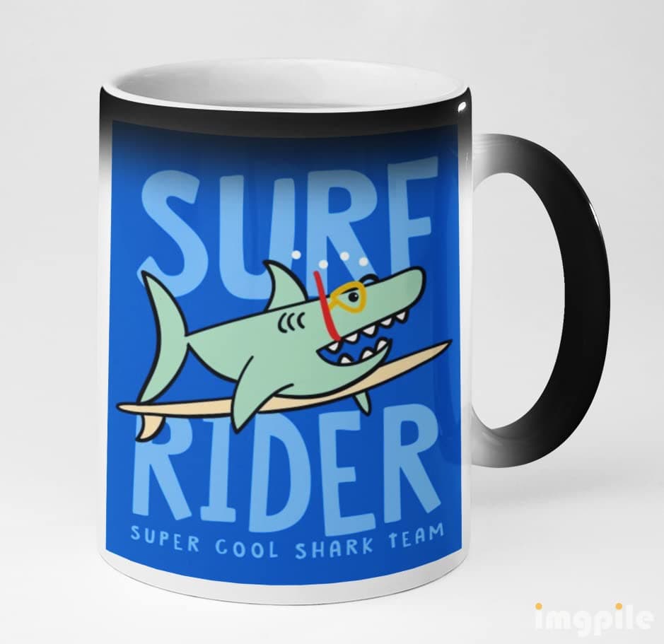 325 ml SURF Rider Cool Shark Team Ceramic Magic Coffee Mug | Dishwasher and Microwave Safe
