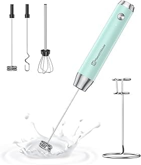Maestri House Rechargeable Milk Whisk with Stand Handheld Electric Foam Maker Waterproof Removable Stainless Steel Whisk Drink Mixer Whisk for Latte and Cappuccino