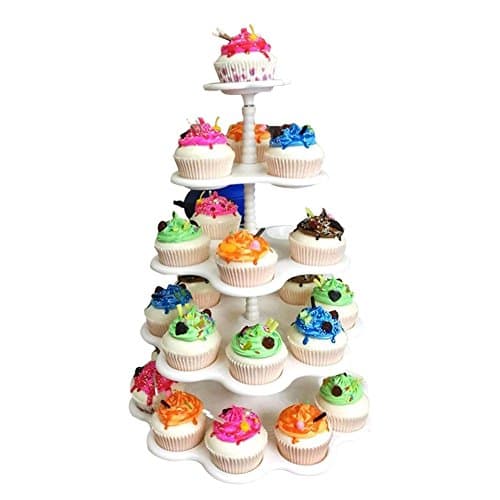 Agyvvt 5-Tier Round Cupcake Stand-Holder,Display Tree Tower Cake Plate,Tea Party Serving Platter Stand For Wedding Home Birthday Party White