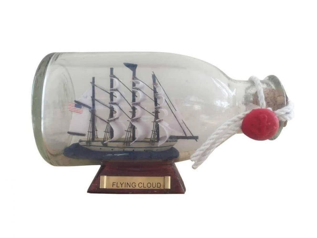 Hampton Nautical Flying Cloud Ship in a Glass Bottle, 5" , Brown