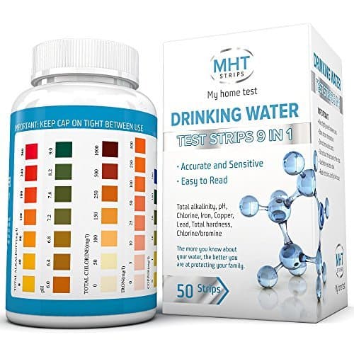 Drinking Water Test Strips 9 in 1 by MHT - Drinking Water, Ponds, Aquariums, Test in Seconds for Total Chlorine, Alkalinity & pH, Metals