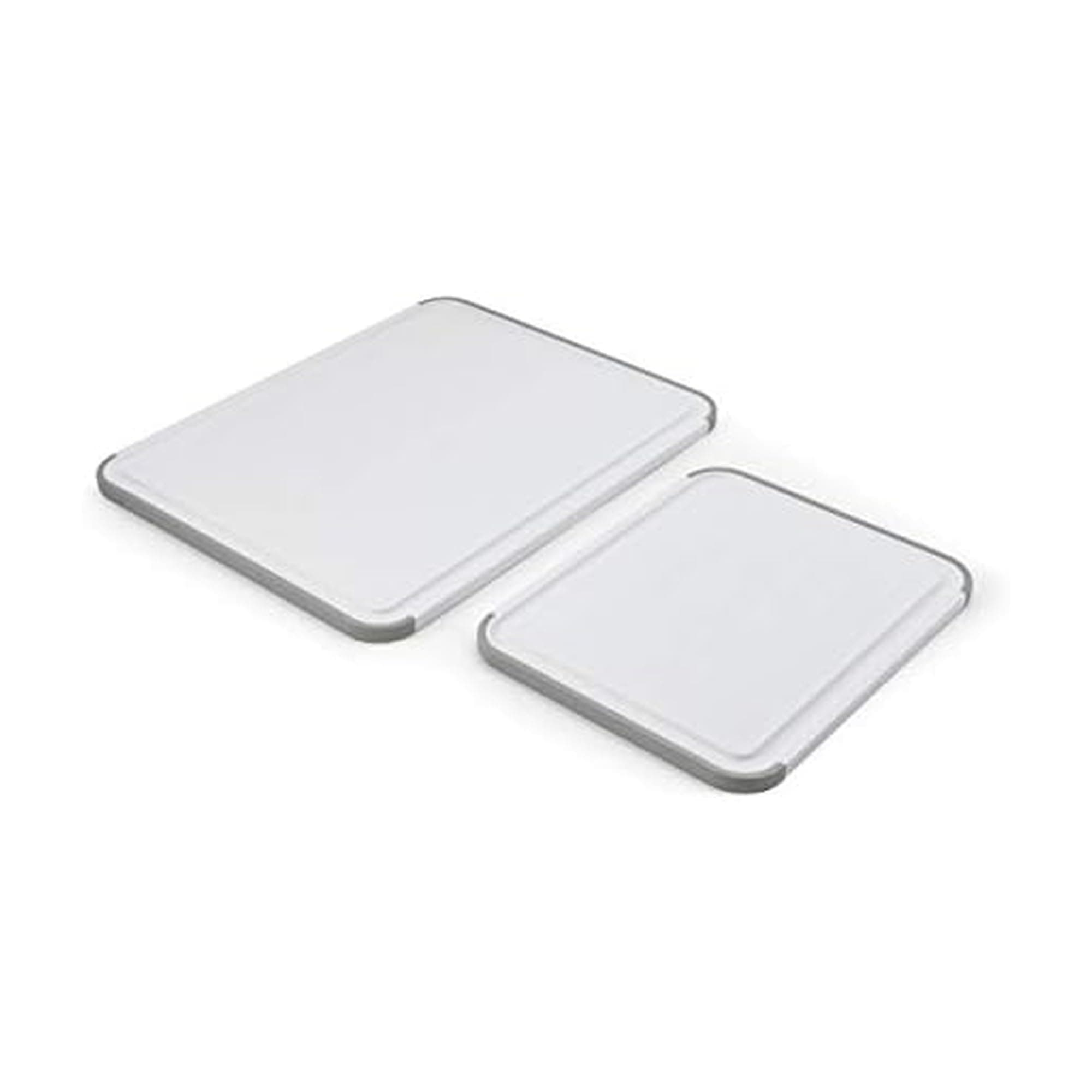 KitchenAid Classic Nonslip 2-Piece Plastic Cutting Board Set with Perimeter Trench and Non Slip Edges, 2-Piece Kitchen Chopping Boards, Dishwasher-Safe, White and Gray