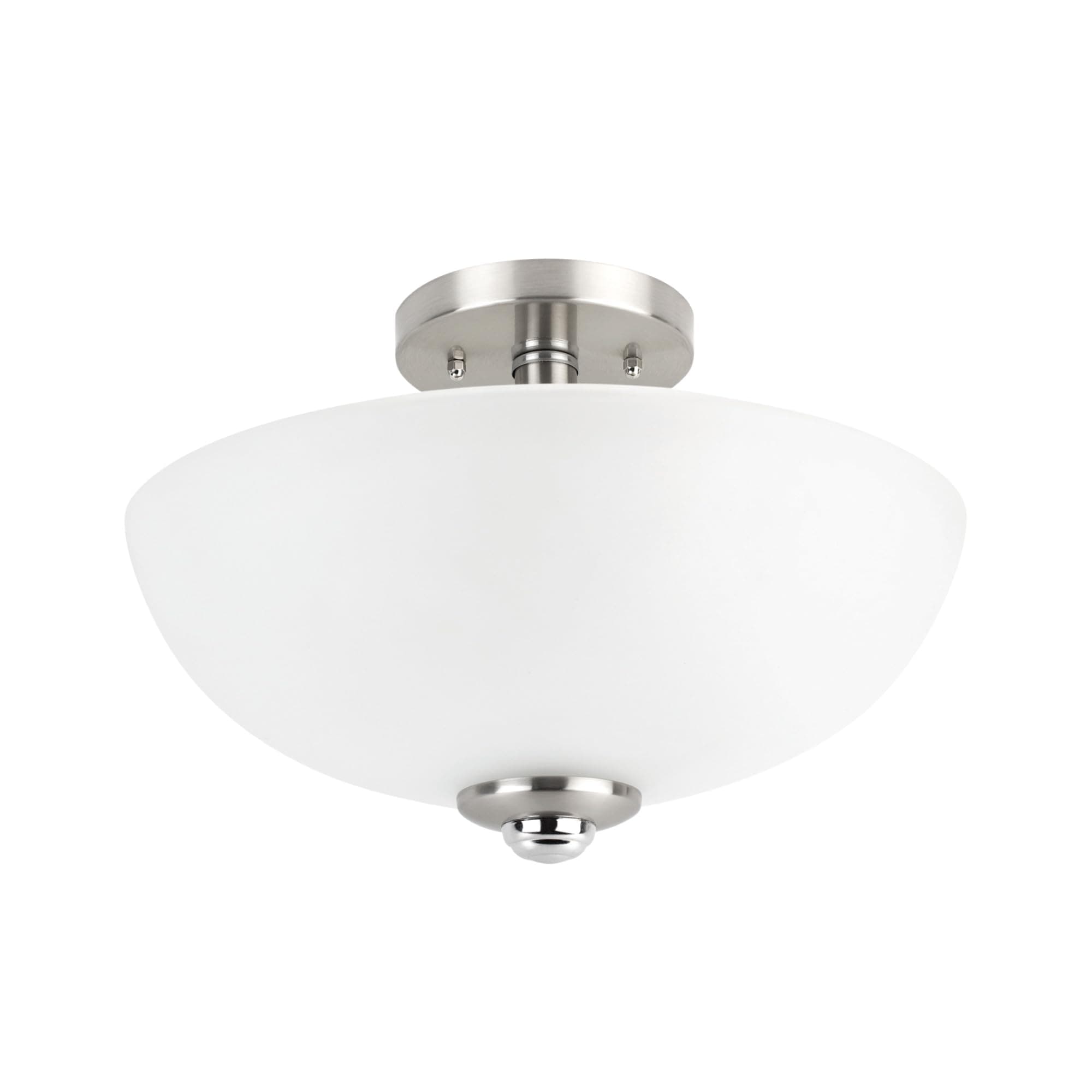 63357 2-Light Semi-Flush Mount Ceiling Light, Brushed Nickel, Chrome Accents, Frosted Glass Shade, Lighting for Kitchen, Bathroom, Bedroom, or Dining Room, Home Decor