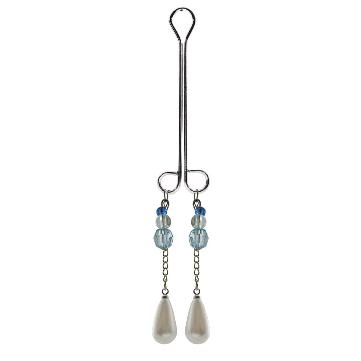 Clit Clamp - Double Loop w/Pearl on Chain & Blue Beads