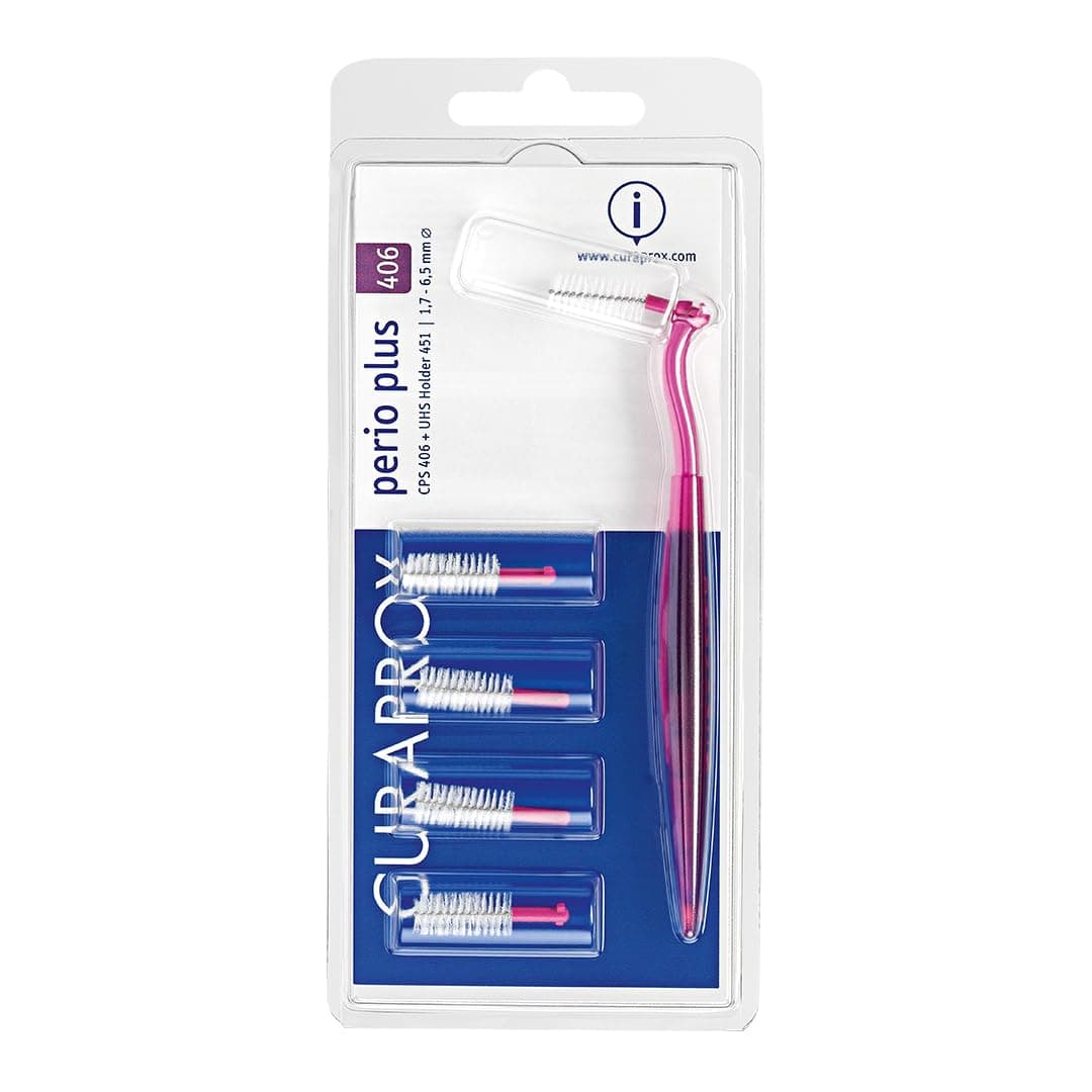 CPS 406 Perio Plus | 5 CPS 406 Brushes + UHS 451 Fuchsia Holder | Gentle Deep Cleaning for Sensitive Gums | Ideal for Gum Care & Oral Hygiene