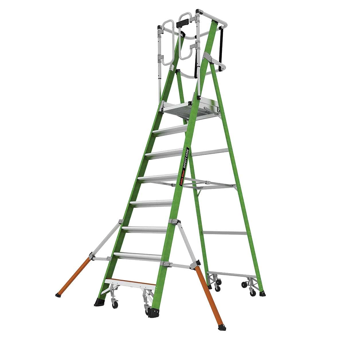 Ladders 8 Tread Safety Cage Series 2 Work Platform, Non Conductive Hi Viz Green Fibreglass, Enclosed Safety Cage Work Platform, EN131-7