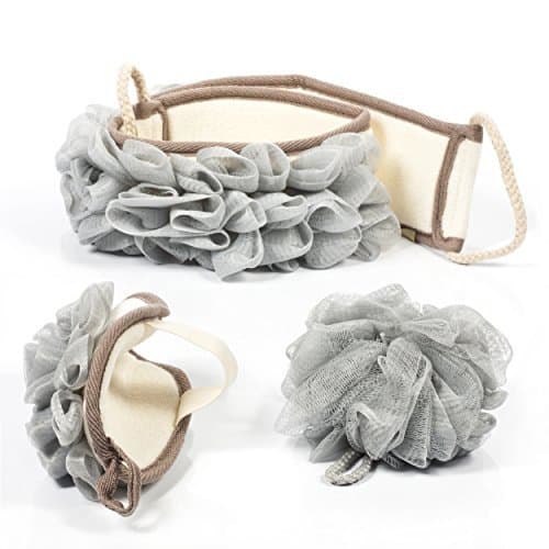3 Piece Bath Pouf & Shower Loofah Set - Includes Mesh Body Wash Sponge, Exfoliating Mitt & Back Scrubber - Exfoliate Your Skin with Luxurious Lather from Head to Toe - by Savvy Bath