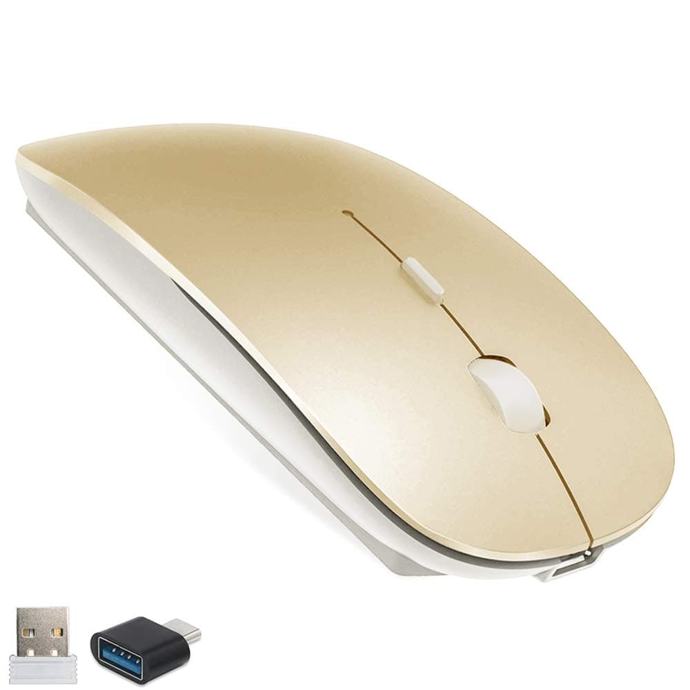 Rechargeable USB2.4G Mouse for MacBook Pro/MacBook Air,Wireless Mouse for iMac/Laptop/Notebook/pc(Wireless Mouse/Gold)