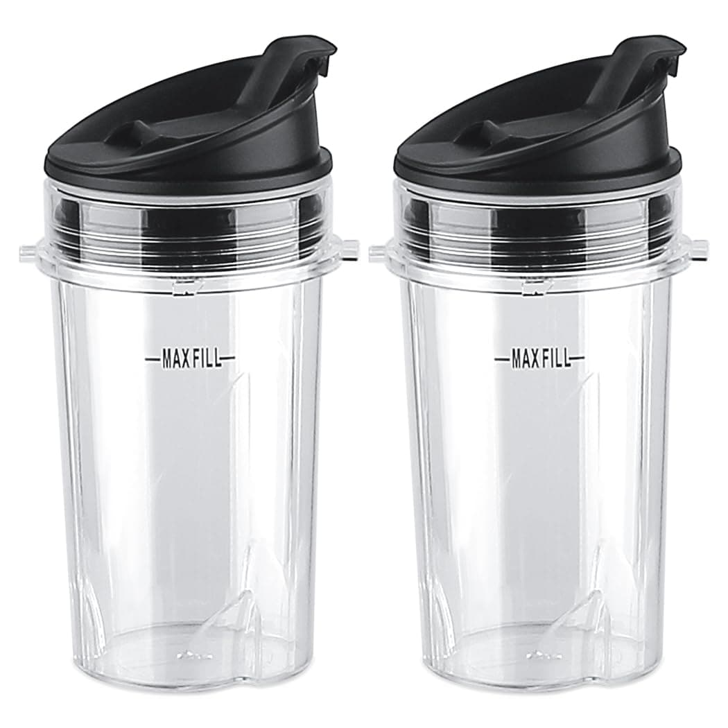 Replacement Parts 2pcs 12oz Cups with Lids, Compatible with Ninja BL770 BL660 BL810 QB3000 All Pro 4 Tabs Blenders