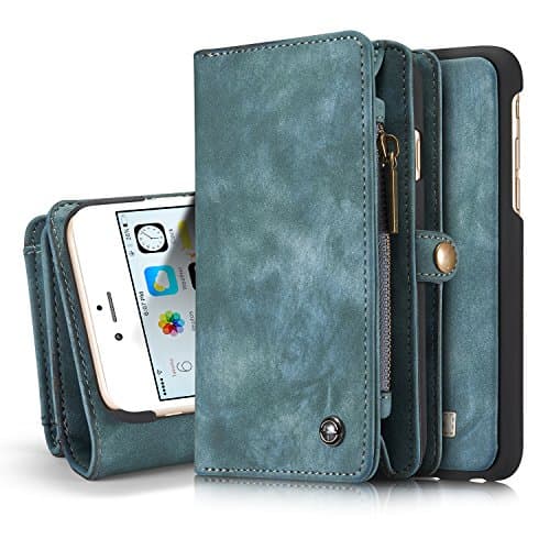 XRPow iPhone 6s Plus Wallet Case, iPhone 6 Plus Detachable Magnetic 2In1 Multi-Functional Wallet Removable Back Cover 11 Card Slots & 3 Cash Pocket Premium Folio Zipper Wallet Case 5.5" Blue