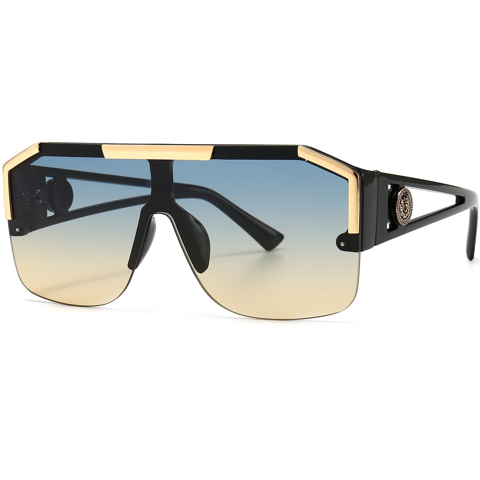 Square Oversized Sunglasses Flat Top Shield Sun Glasses for Men Women One Lens Square Shades