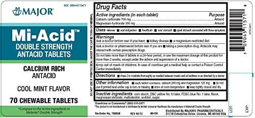 (6 Pack) Mi-acid Double Strength Antacid Chewable Tablets Cool Mint Flavor 70 Ct. (Pack of 6)Compare to the Active Ingredients in Mylanta Double Strength and Save