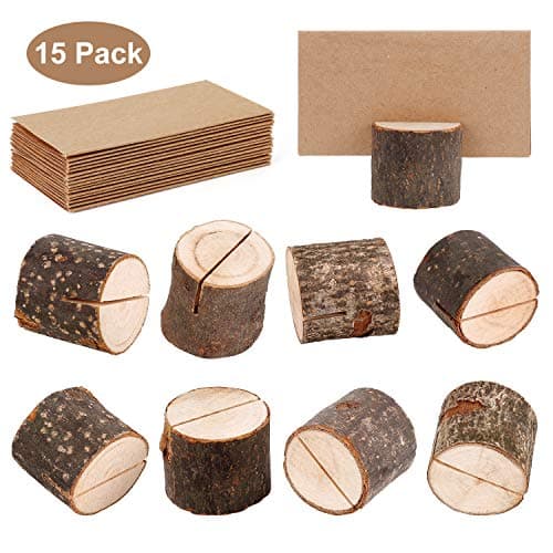 Wanapure 15 Pack Rustic Wood Table Number Holders with 30Pcs Kraft Paper, Photo Picture Table Place Card Holder, Tabletop Cardholder Menu Reserved Card Stand for Wedding, Party, Restaurants, Banquets