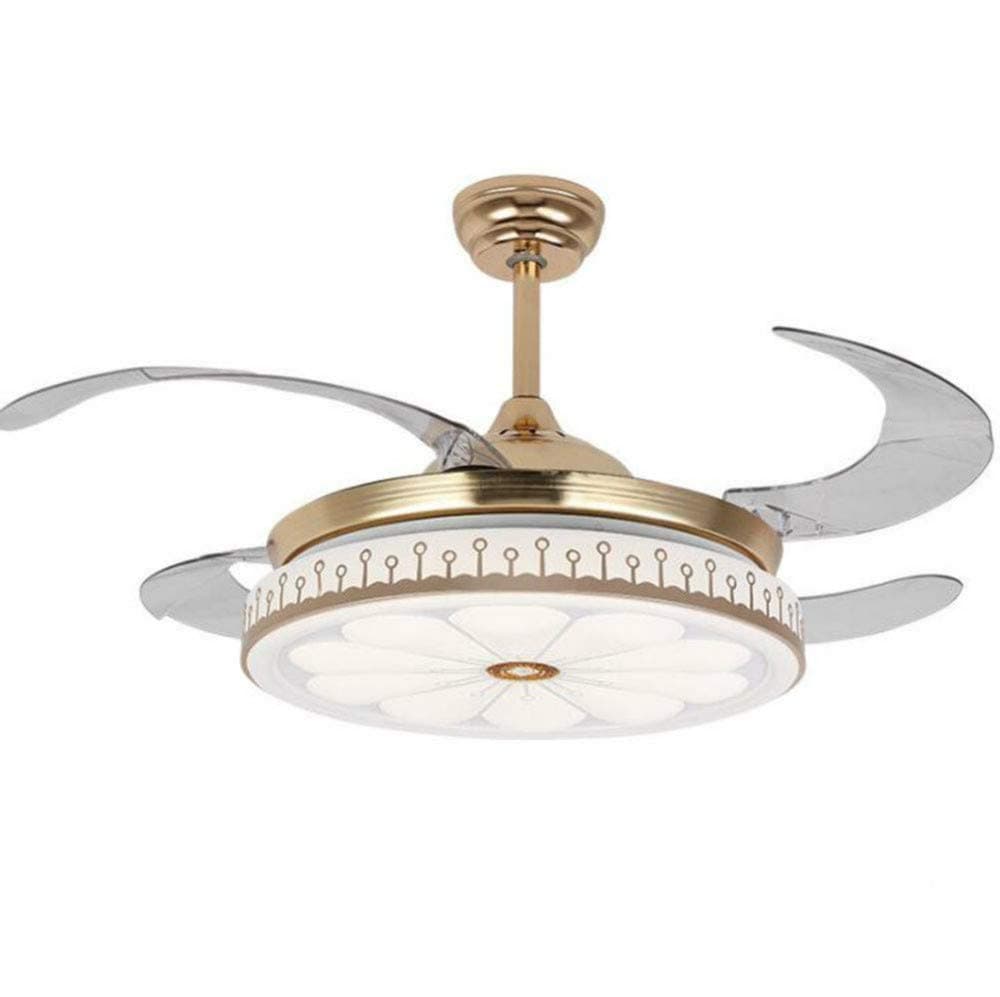 YEELED Light 42" Invisible Reversible Ceiling Fans with LED Light Remote Control 4 Retractable Clear ABS Blades Bedroom Livingroom Fan Chandelier Indoor Ceiling Light Kits with Fans(42 Inch, Gold)