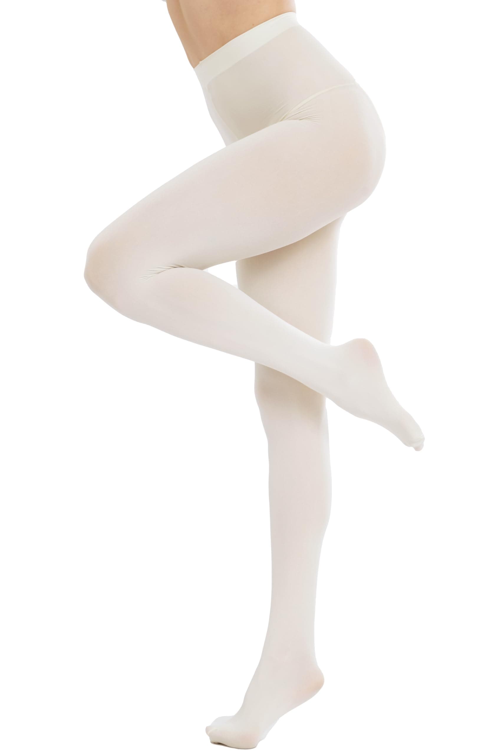 CozyWow Women's 80D Soft Solid Color Semi Opaque Footed Tights (Small-Medium, Cream)