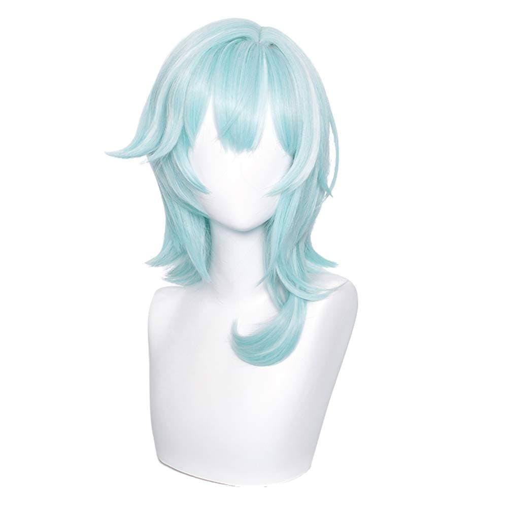 Eula Wig Short Spiky Blue Eula Cosplay Wigs with Elf Ears & Hairnet Anime Game Synthetic Fiber Cos Hair for Halloween Party (Blue Eula)