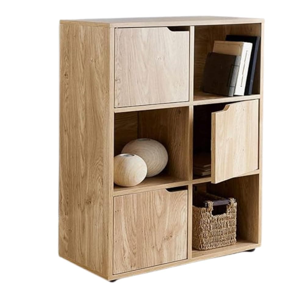 Turin Oak Finish 6 Cube 3 Doors and 3 Open Cubes Shelf/Shelves Books CDs & DVDs Office Home Storage Unit