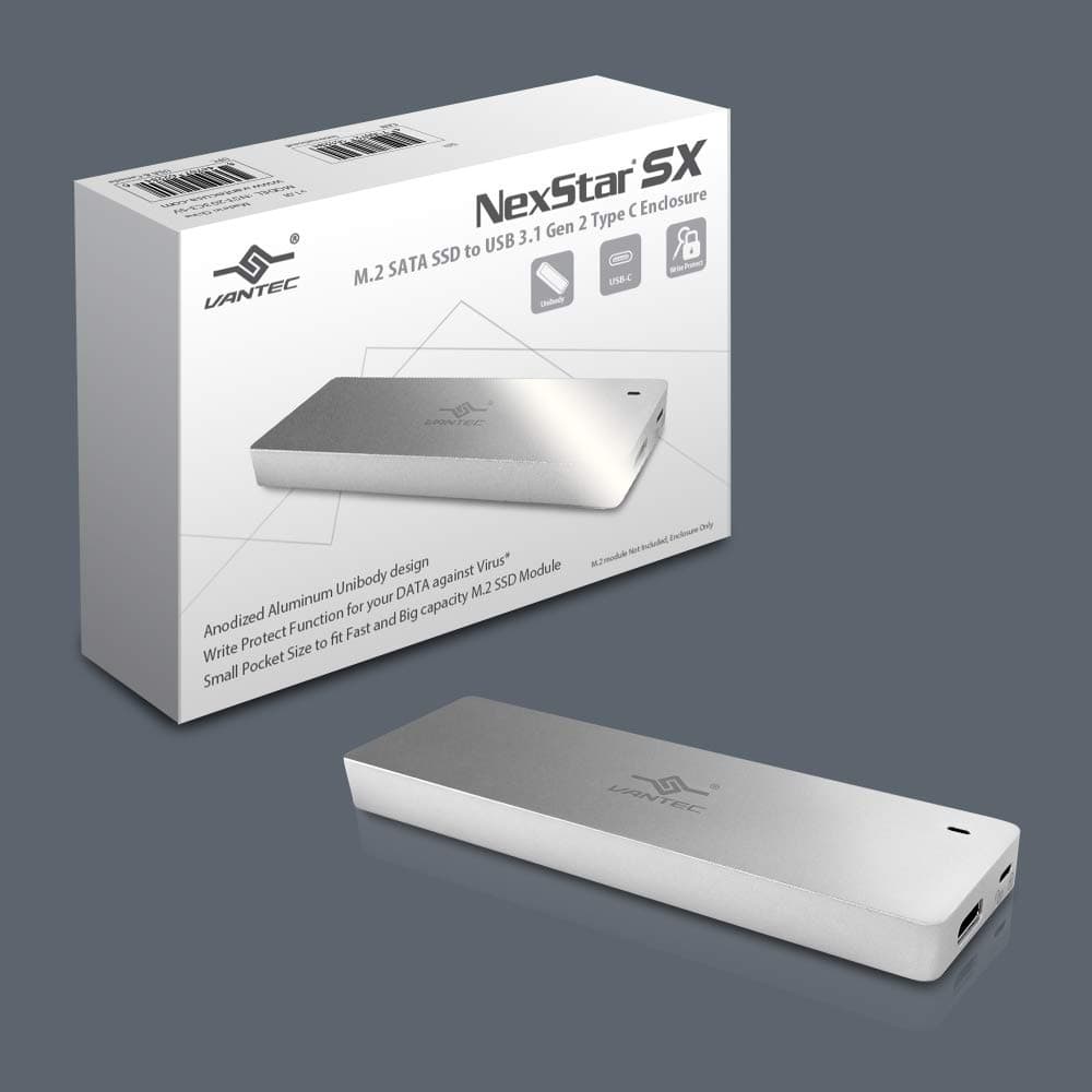 VantecM.2 SATA SSD to USB 3.1 Gen 2 Type C Enclosure with Type C to C Cable, Silver (NST-203C3-SV)