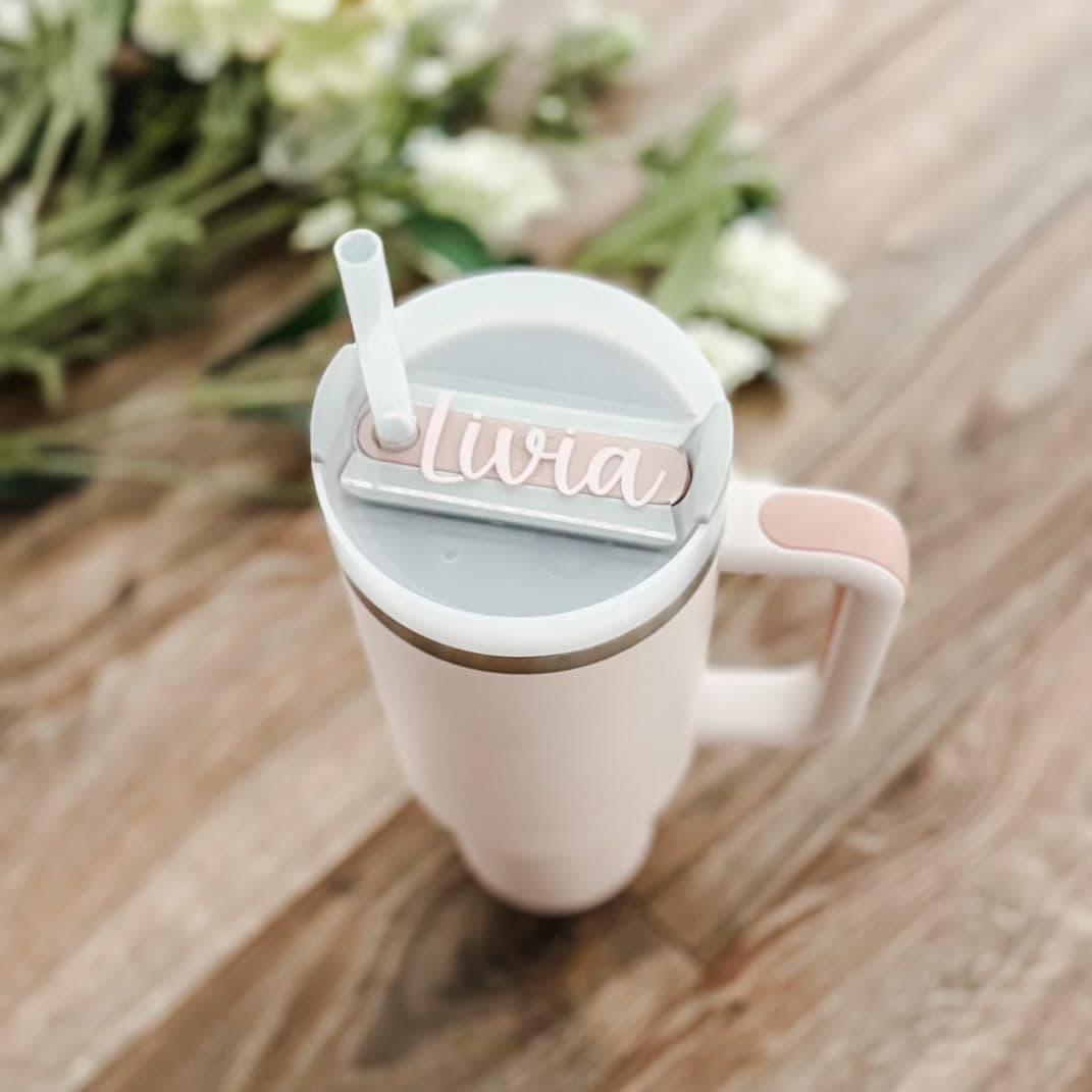 Imaginate Personalized Tumbler Name Plate Compatible with Stanley - Customizable Engraved Acrylic Name Tag Cup Accessory - Water Bottle Charm - Fits 14, 20, 30 or 40 Ounce Quencher H2.0 FlowState Lid