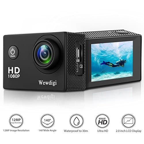 Wewdigi EV5000 Action Camera, 12MP 1080P 2 Inch LCD Screen, Waterproof Sports Cam 140 Degree Wide Angle Lens, 30m Sport Camera DV Camcorder with 10 Accessories Kit-A1