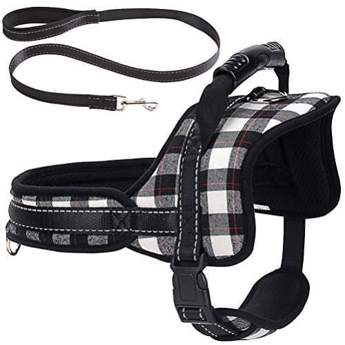 Mihachi Dog Harness with Leash with Handle No Pull No Chock Adjustable Padded Vest Harness for Dogs,Plaid Black & White,XL