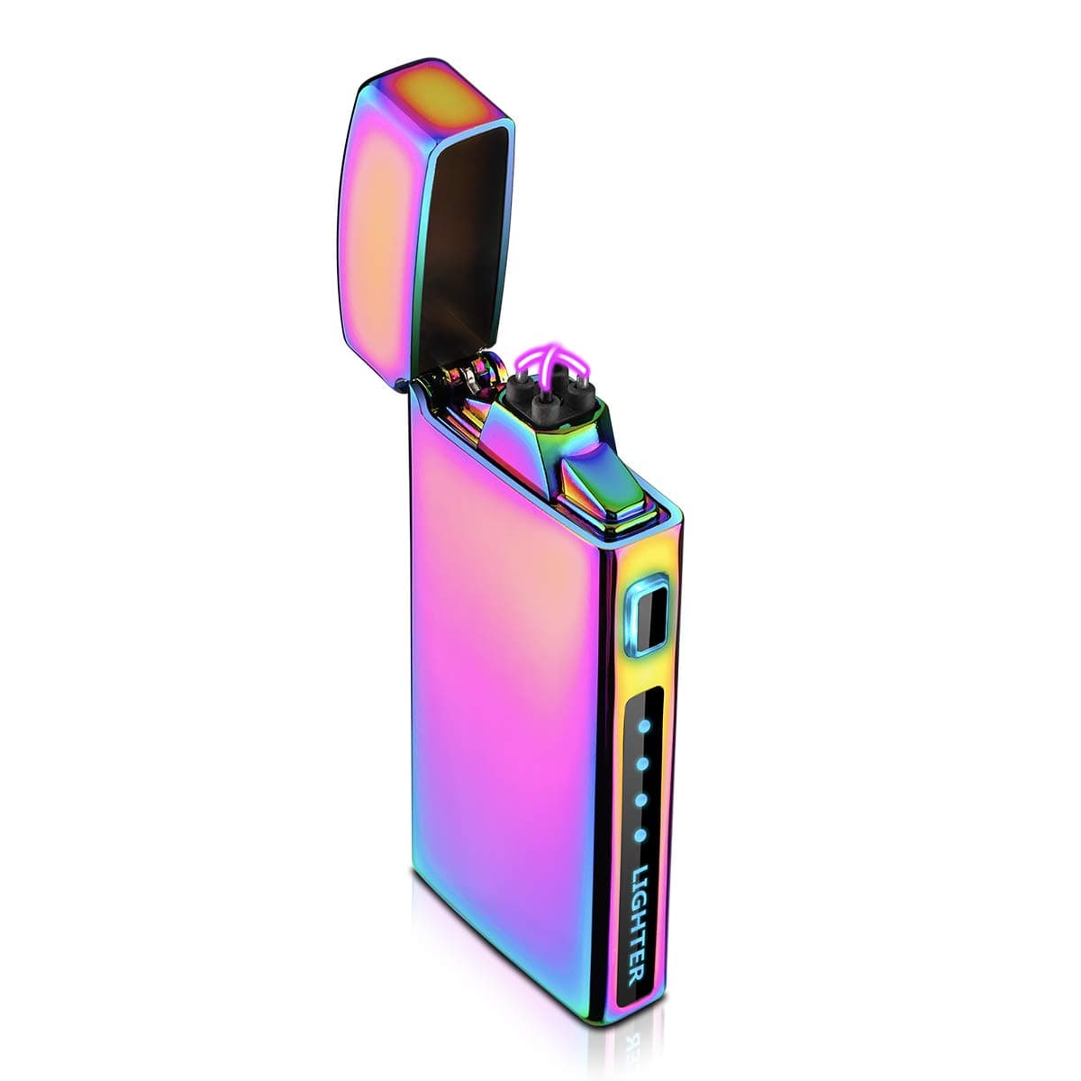 Lighter, Electric Arc Lighter USB Rechargeable Windproof Lighter w/ Battery Indicator - Plasma Lighter - S2000 Rainbow Color