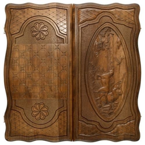 AuthorHandMade Handmade Backgammon Game Set Hunting Solid Wood
