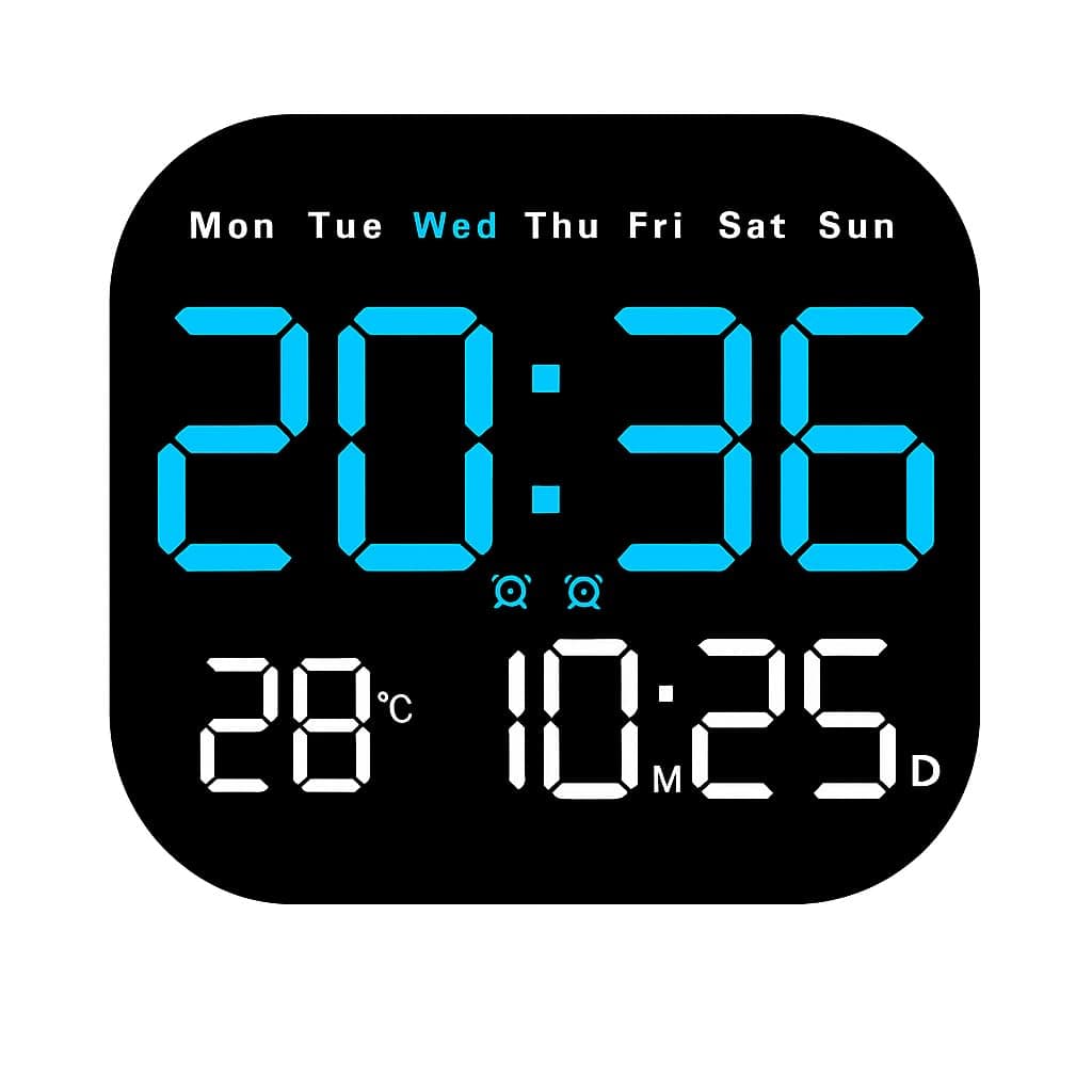 9-Inch Plastic Digital Alarm Wall Clock, LED Display with Date, Temperature, Day of Week, Auto Dimming, Remote Control, Table Desk Clock for Home, Office, Living Room (Font Colour May Vary)