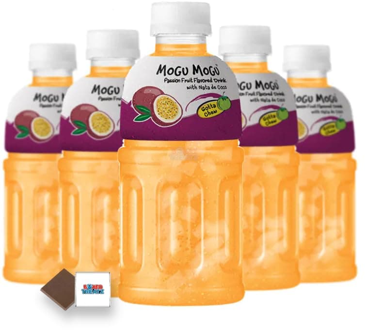 Mogu Mogu Flavored Drinks 6x320ml, PASSION FRUIT - Nata De Coco Juice - Refreshing Taste - Fun Drinking During Hot Summers Or Take Them On Trips & Picnics Boxed Treatz