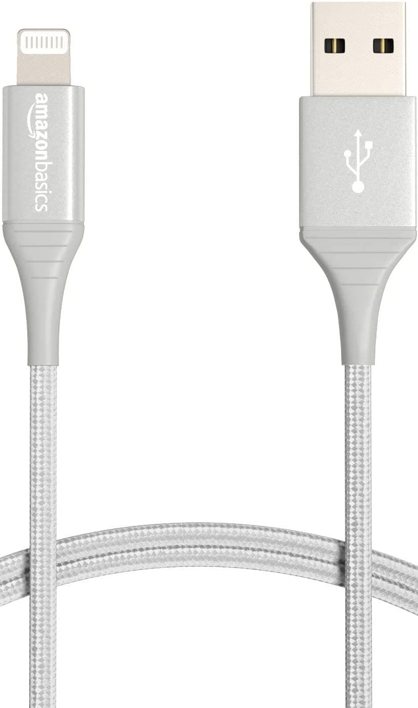 USB-A to Lightning Cable, MFi Certified Charger for Apple iPhone iPad, Nylon Braided Cord, 10,000 Bend Lifespan, High Speed Transfer, 6 Foot, Silver