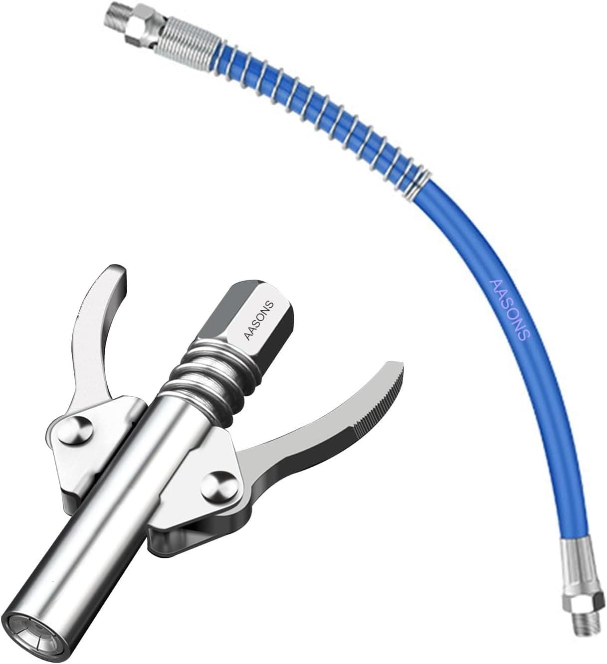 Grease Gun Coupler Lock Nozzle With Flex Hose High Pressure Dual Handle For Manual Pneumatic Electric Grease Gun Coupler Quick Release Grease Nozzle 1/8"NPT 10000PSI, All Grease Guns Compatible