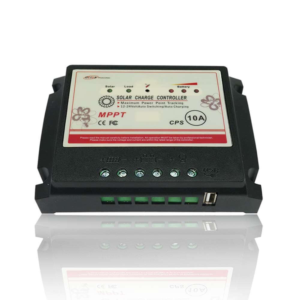 Solar Charge Controller, 12V/24V Auto 10A MPPT Solar Panel Battery Regulator with USB