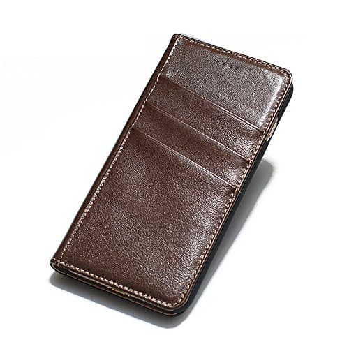 iPhone 7 Plus [5.5 inch] Case @Dnice Luxury Genuine Leather Phone Caces [ Outer Card Slot] [Flip Book] [Stand] For Apple iPhone 7 Plus Leather Cases Cover (Brown)