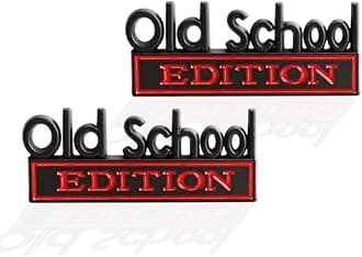 2 Pcs Old School Edition Emblem 3D Metal Badge Decal Sticker Fit for Universal Car Truck SUV Side Rear Front Hood Trunk Door (Black Red)