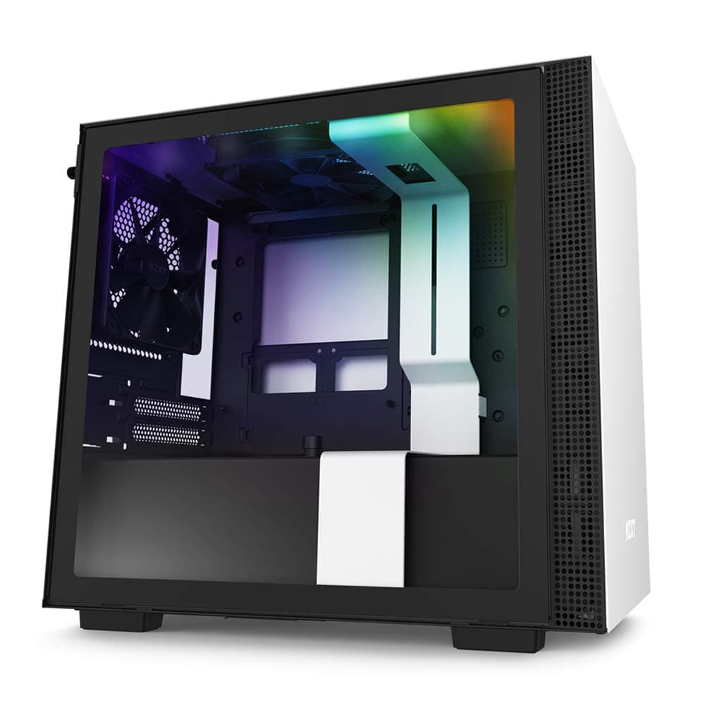 NZXT H210i - Mini-ITX Gaming Computer Case with Lighting and Fan control - White/Black - Front I/O USB Type-C Port - Tempered Glass Side Panel with Top: 1x 120mm Rear: 1x 120mm Included