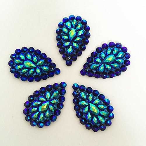 20 Pcs Blue Iridescent Flat Back Teardrop Beads Cabochons Size 20mm X 30mm