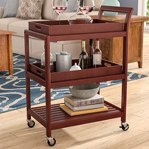 Serving Cart for Home, Kitchen Trolley Cart, Utility Rolling Serving Carts with 3 Tier Storage Shelves, Handle Rack, Lockable Casters Wheels Kitchen Carts Island with Removable Wood Box Containers