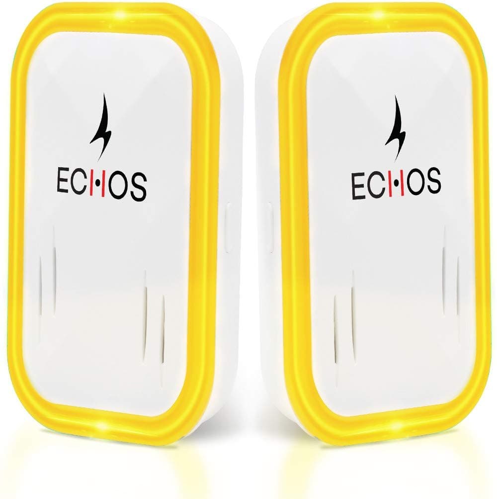 Echos [ UK PLUG Ultrasonic Pest Repeller - Mouse & Rat Control - Insect & Rodent Repellent For Mosquitos, Flies, Wasps, Ants, Spiders, Bed Bugs, Fleas, Roaches, Rats, Mice (2 Pack) (Yellow)