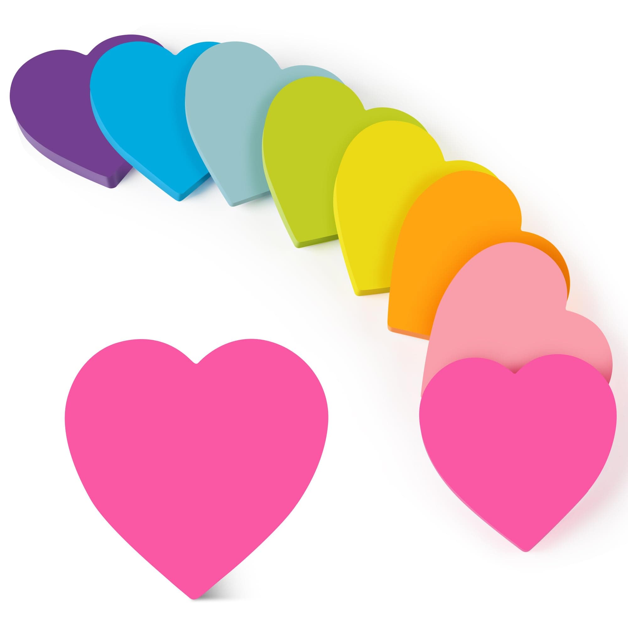 TKTB Heart Sticky Notes 3x3 in, 8 Pads, Super Cute Bright Color Strong Adhesive Post, Clean Removal, 82 Sheets/pad
