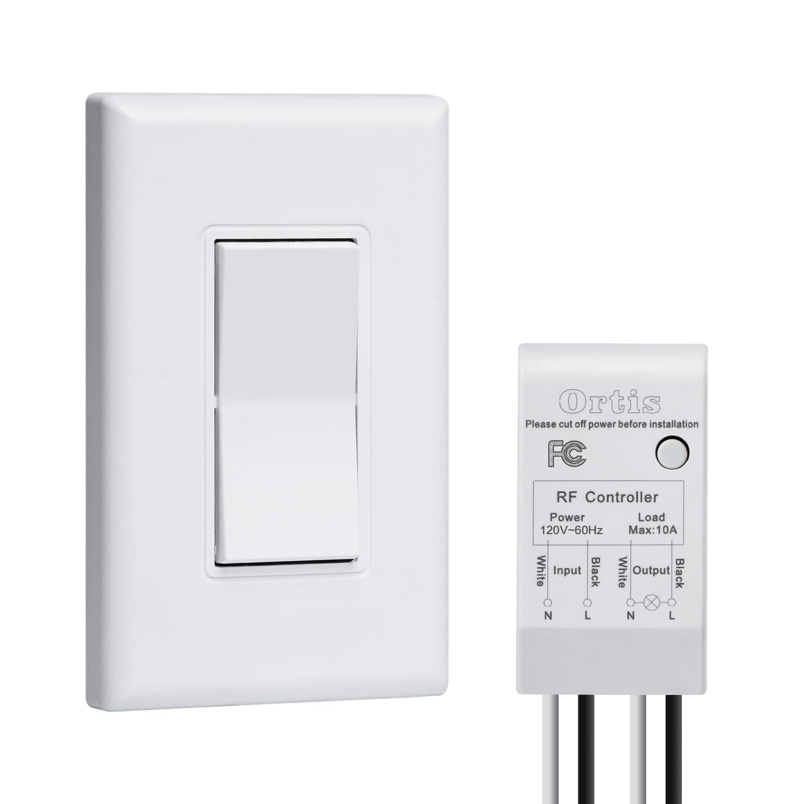 Wireless Light Switch and Receiver Kit, Ortis 300ft RF Range Wireless Wall Switches for Lights, Fans, Battery Included, No Wiring Needed