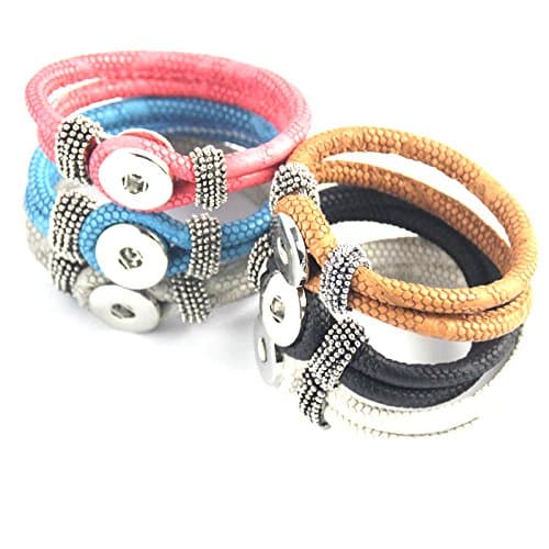 Simple Ever 22cm Multicolors Artificial Leather Bracelets Fit for 5.5mm 18mm Snap Button Charms Pack of 6