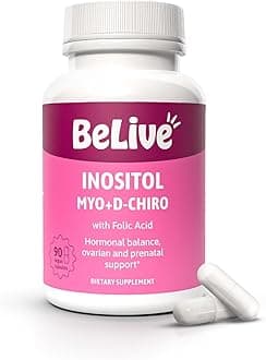 BeLive Myo-Inositol & D-Chiro Inositol Capsules - 90Ct I Inositol Supplement with Folic Acid Supplements for Woman, Optimal 40:1 Ratio (1)