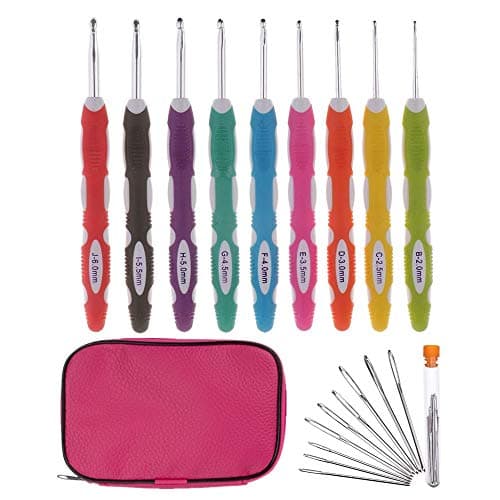 Ergonomic Crochet Hooks Set with Case,Crochet Hooks with Long Comfortable Handles for Arthritic Hands,2mm(B) to 6mm(J)